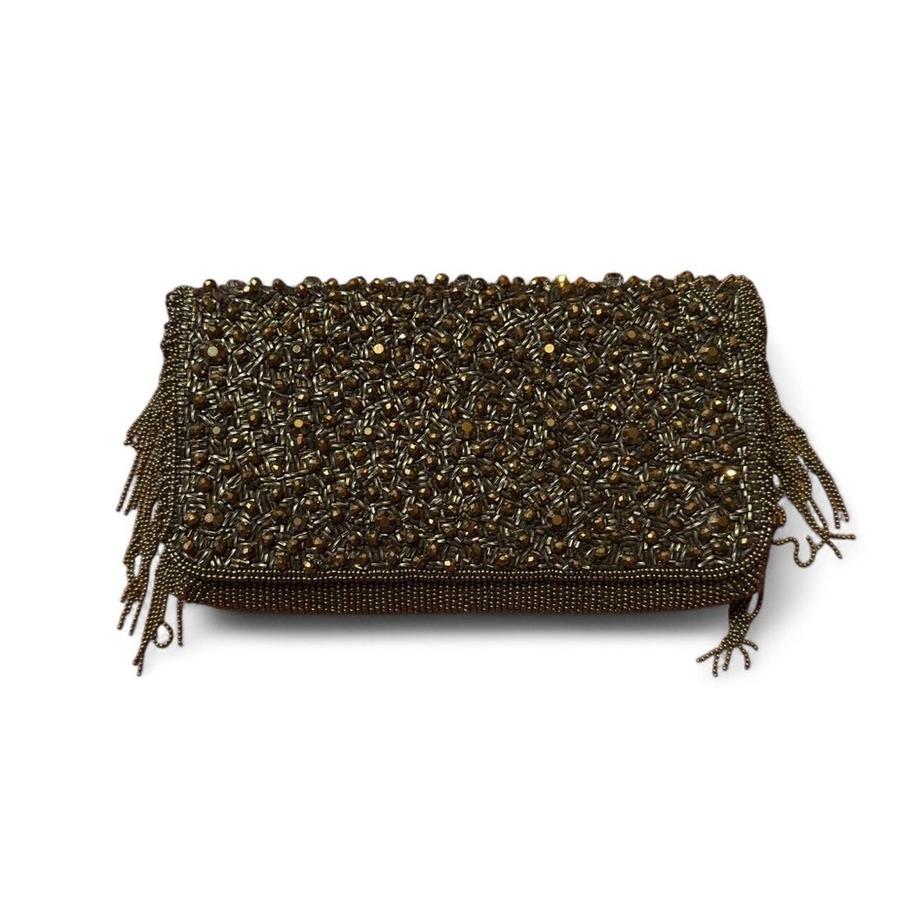 Elegant Beaded Clutch in Brown / Gold